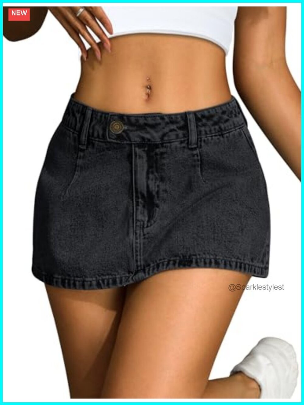 Women's Denim Mini Skort Stretch Low Waisted Jean Micro Skort with Built-in